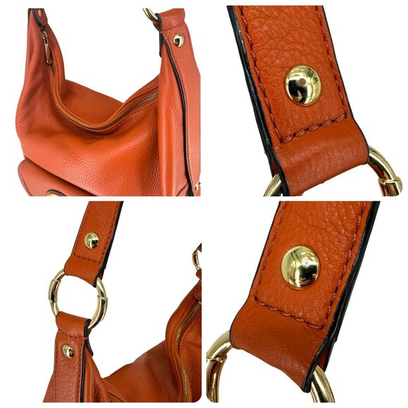 MICHAEL KORS Fulton Large Hobo Bag Orange Pebble Leather Purse Gold Plated Logo - Picture 7 of 15